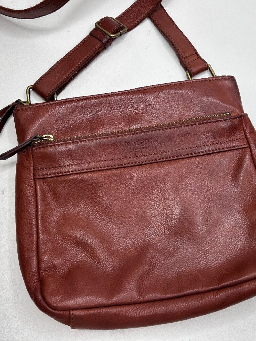 Margot “Lorna” Women’s Crossbody Leather Bag Brown Zipper Closure